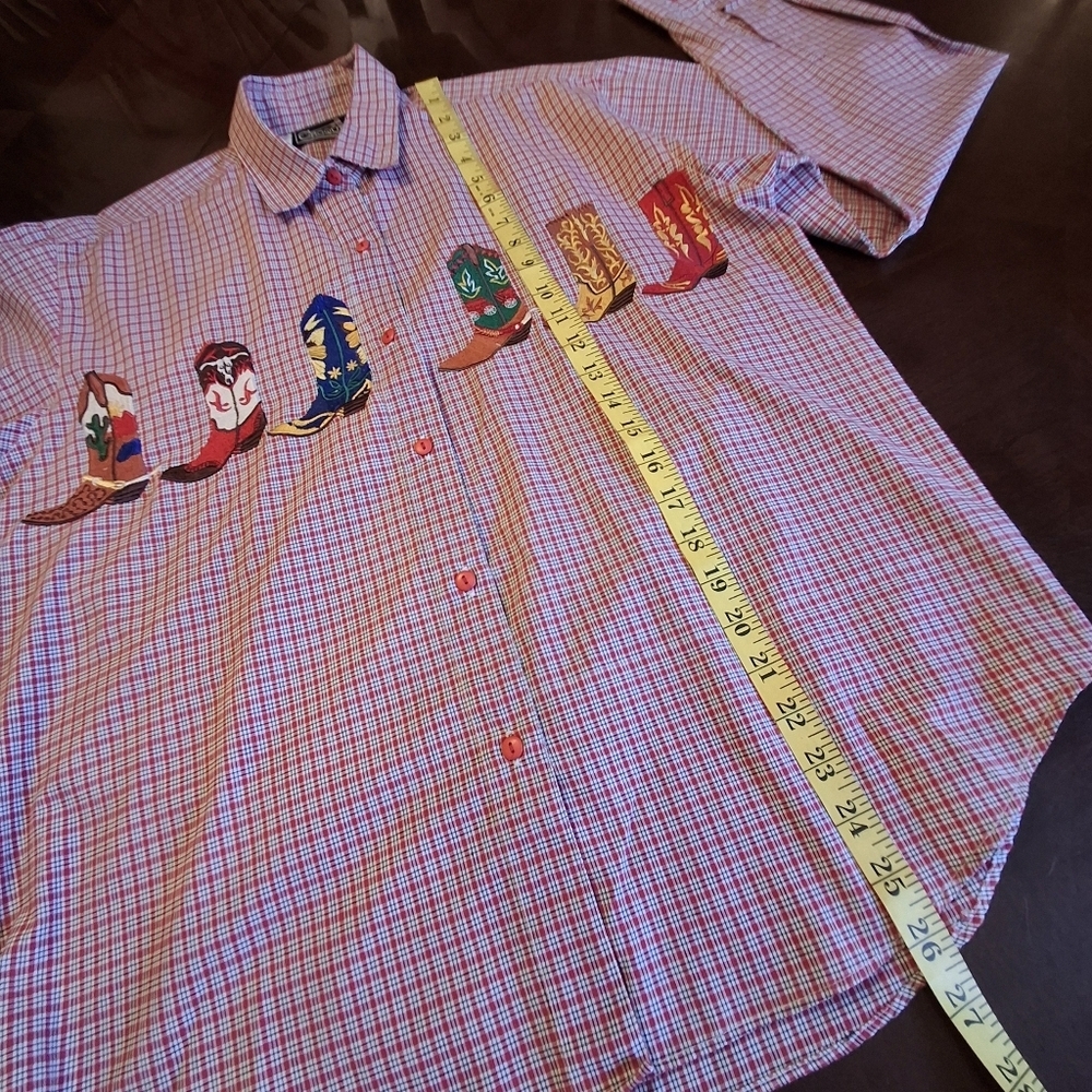 Croquet Thailand Shirt Pink Gingham Embroidered Western Boots Women Size Medium - Picture 12 of 16